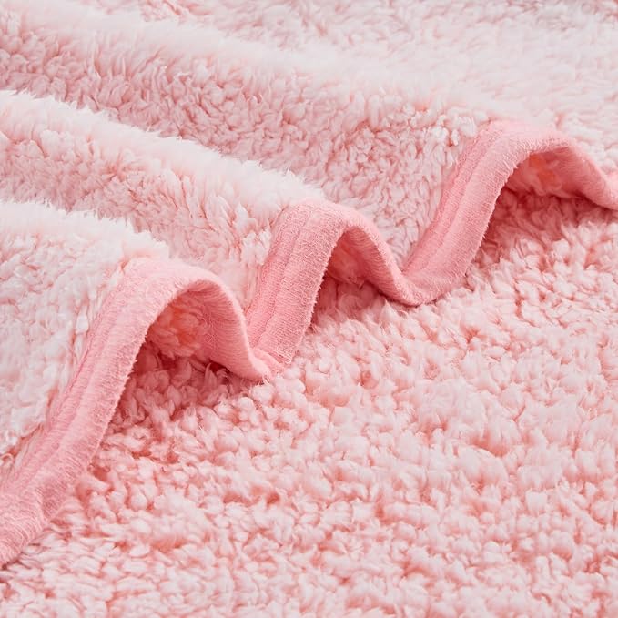 EMME Soft Sherpa Fleece Blanket Reversible Plush Fluffy Large Blanket, Light - Image 6