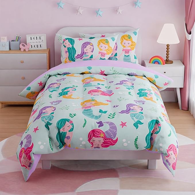 SANDJEST Mermaid Bedding Twin for Girls, Ultra Soft Microfiber Comforter Set - Image 4