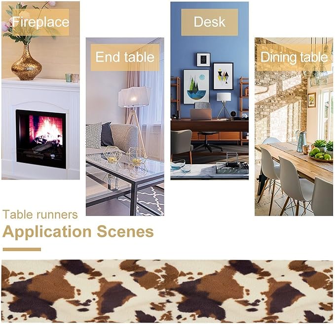 Cow Print Table Runner Animal Fur Skin Brown Cowhide Rustic Hunter Theme - Image 5