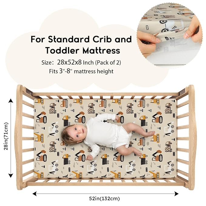 Yoofoss Baby Crib Sheets for Boys Girls, Fitted Crib Sheet 2 Pack for Standard - Image 2