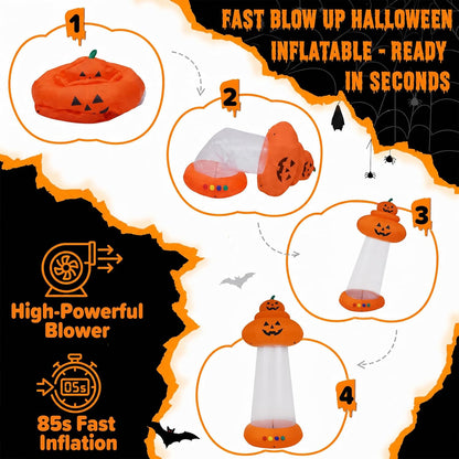 9 FT Halloween Inflatable Pumpkin, UFO Unique Alien Cow Abduction Design