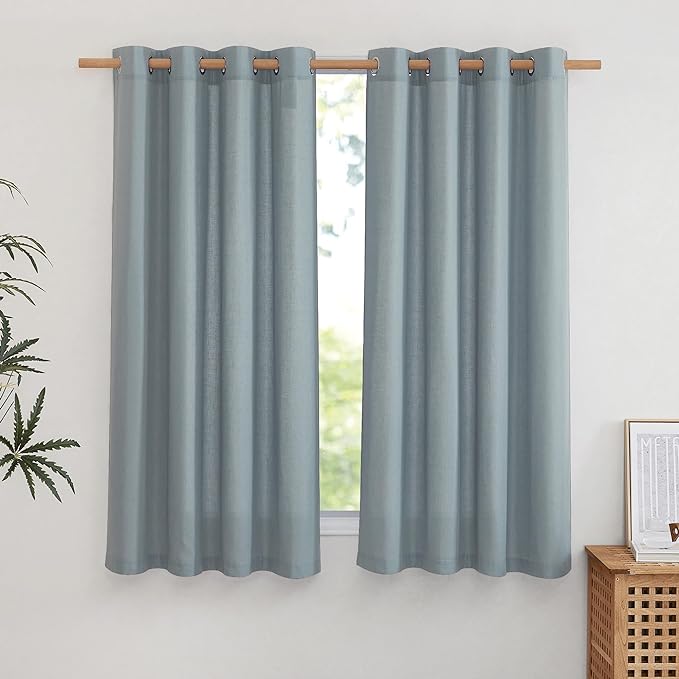 NICETOWN Linen Stone Blue Curtains 63 inch Length, Grommet Top Casual Semi by NICETOWN