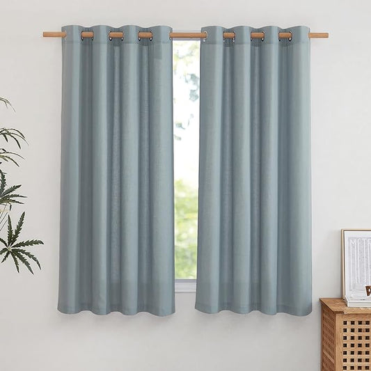 NICETOWN Linen Stone Blue Curtains 63 inch Length, Grommet Top Casual Semi by NICETOWN