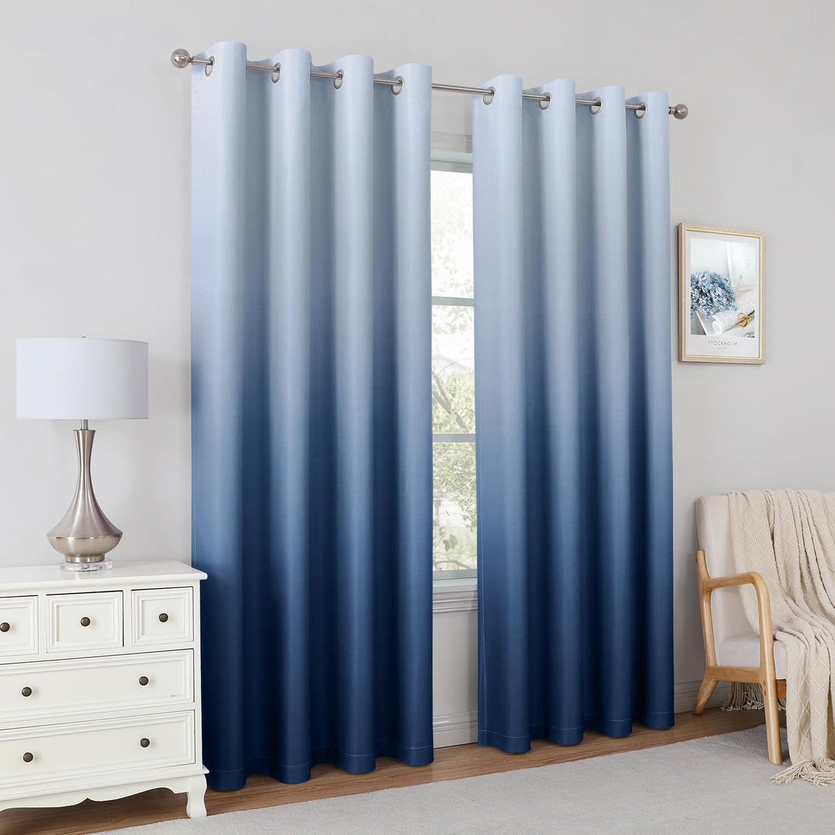 homeideas navy blue ombre blackout curtains 52w x showing dimensions