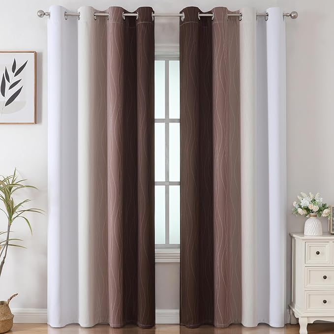Estelar Textiler Brown and Greyish White Gradient Blackout Curtains - Image 2