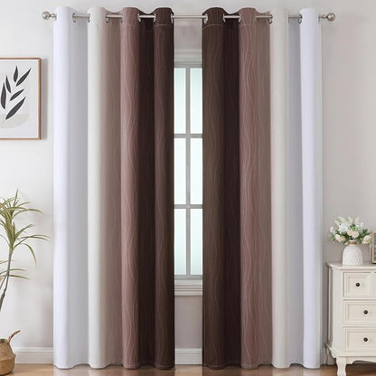 Estelar Textiler Brown and Greyish White Gradient Blackout Curtains - Image 2