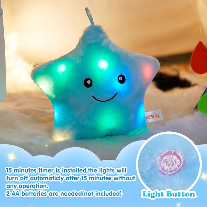 WEWILL 9'' LED Twinkle Star Soft Plush Pillow Toys Glowing Stuffed Star Light - Image 2