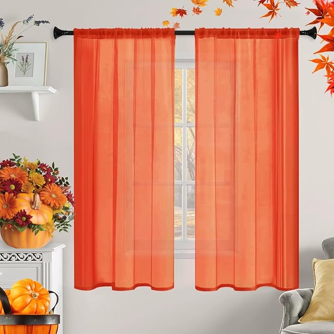 Sheer Curtains 63 Inches Long 2 Panels, Rod Pocket Short Curtain - Image 9