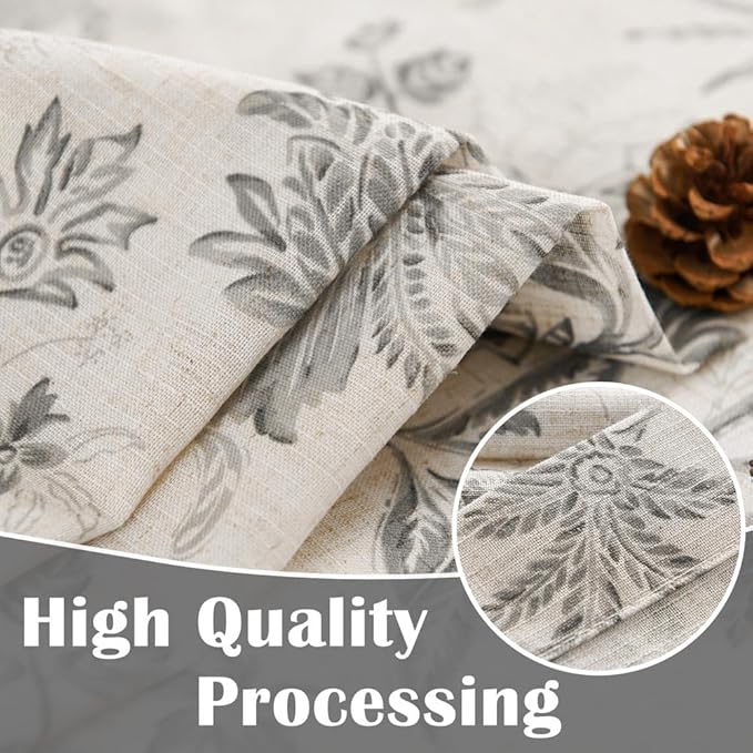 jinchan Floral Linen Tier Curtains 24 Inch Farmhouse Cafe Curtains Rod Pocket - Image 8