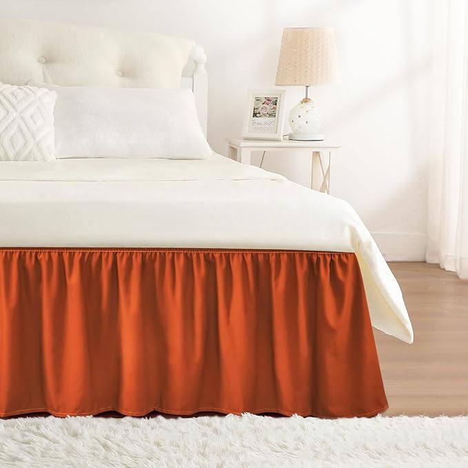 RIMELA Orange Yellow Bed Skirt Queen 15 Inch Drop, Elastic Bed Skirts Queen by RIMELABedSkirt