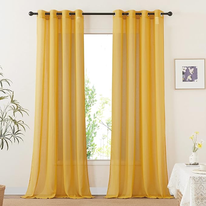 NICETOWN Citrine Linen Curtains 108 inches Long, Grommet Decorative Semi Sheer by NICETOWN