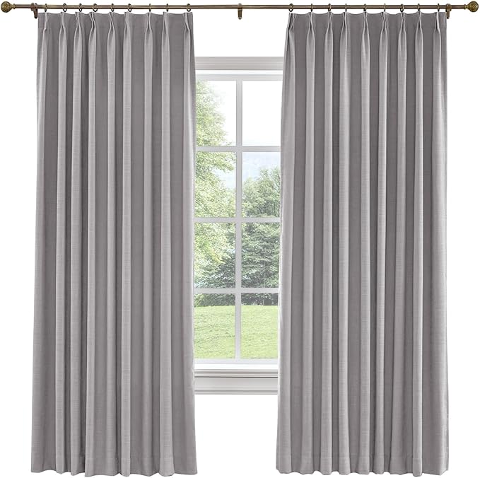 TWOPAGES 36 W x 120 L inch Pinch Pleated Curtain Room Darkening Linen Drapery by TWOPAGES