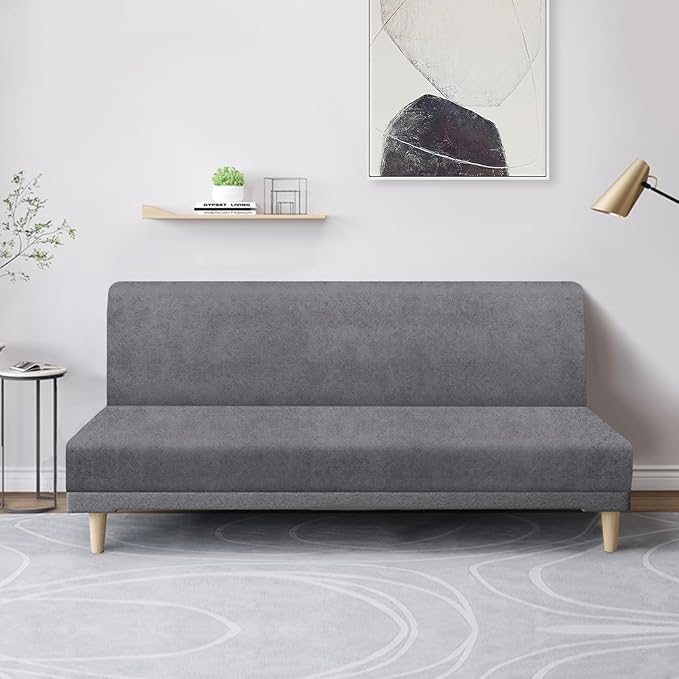 molasofa Leather Like Stretch Futon Slipcover Armless Futon Bed Sofa Cover - Image 3