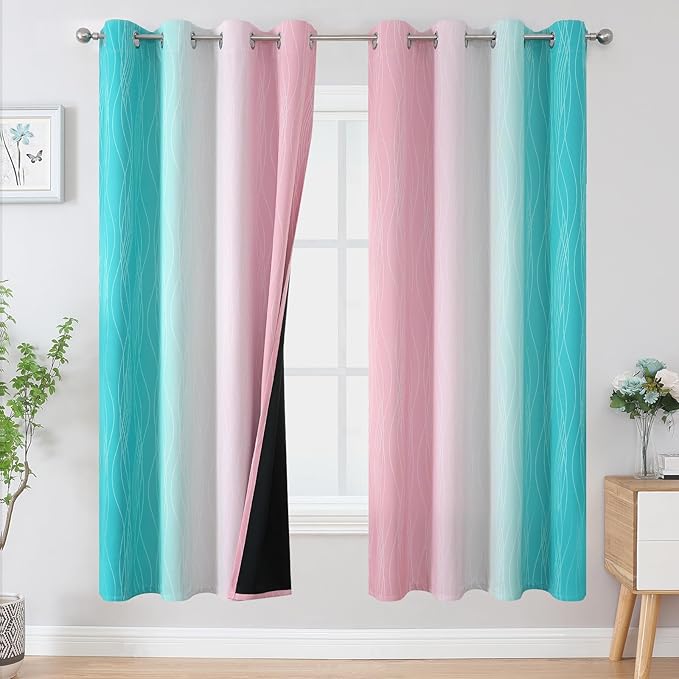Estelar Textiler Pink and Teal Blackout Curtains by ESTELARTEXTILER