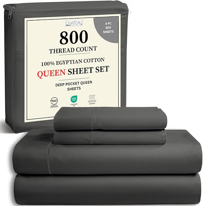 800 Thread Count Egyptian Cotton Sheets Queen Sheet Set Deep Pocket, 100% by CHATEAUHOMECOLLECTION
