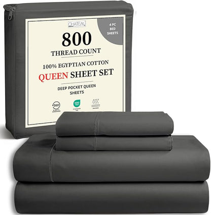 800 Thread Count Egyptian Cotton Sheets Queen Sheet Set Deep Pocket, 100% by CHATEAUHOMECOLLECTION