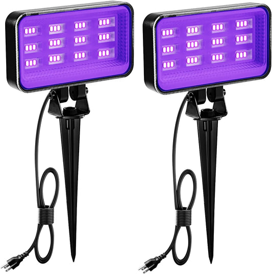 36W Halloween Black Light Spotlight Outdoor - High Power LED Outdoor Black Light Spot Lights IP66 Waterproof Blacklight Spotlight 395nm Blacklight Spot Lights with Plug for Glow Party (2 Pack)