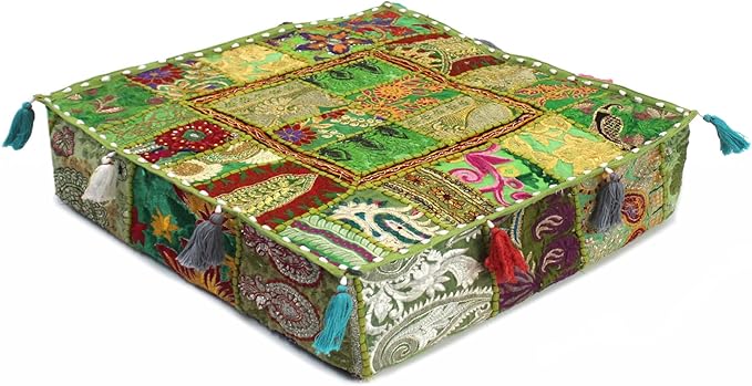 CRAFT KALA Indian Square Patchwork Traditional Pouf Cover Indian Living Room - Image 7