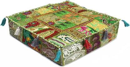 CRAFT KALA Indian Square Patchwork Traditional Pouf Cover Indian Living Room - Image 7