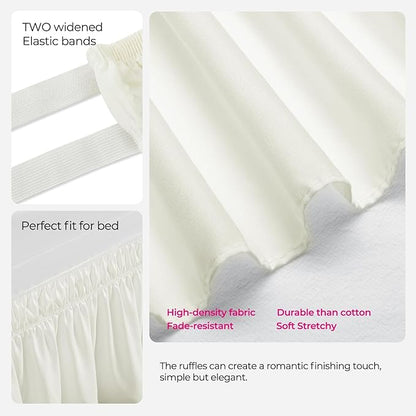 RIMELA Dorm Bed Skirt Twin XL 32 Inch Drop, Cream Bedskirt Solid Silky Fabric - Image 7
