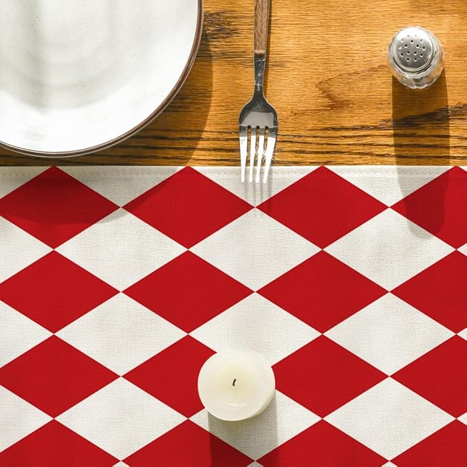 Artoid Mode Diamond Plaid Red Valentine Table Runner, Seasonal Spring Summer - Image 7
