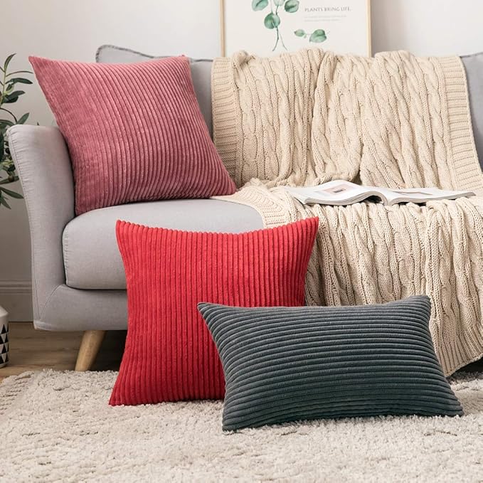 MIULEE Winter Pack of 2 Corduroy Soft Soild Decorative Square Throw Pillow - Image 5