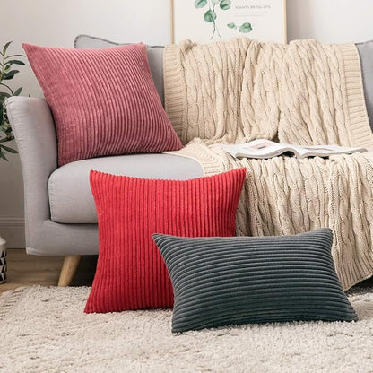 MIULEE Winter Pack of 2 Corduroy Soft Soild Decorative Square Throw Pillow - Image 5
