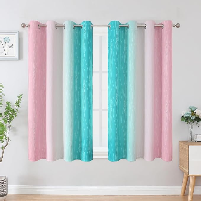 Estelar Textiler Pink and Teal Blackout Curtains 45 Inch Length, Full Light - Image 2