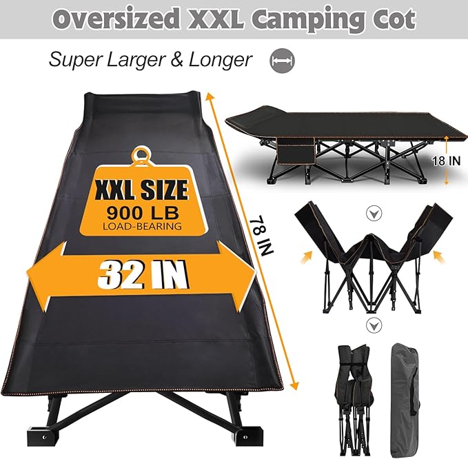 ABORON 2PK XXL Camping Cot for Adults 900LBS - Image 4