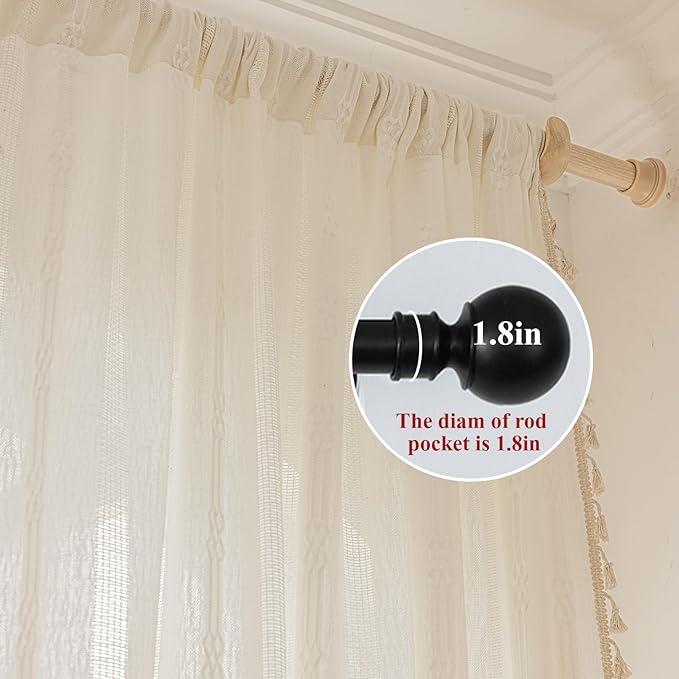 ENJOYBRIDAL Off White Curtains 96 Inch Length 2 Panels Boho Semi Sheer Drapes - Image 2