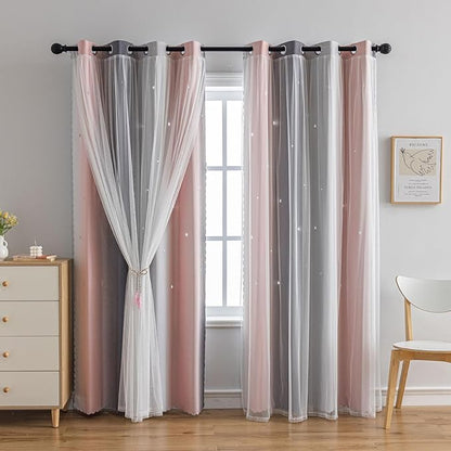 Star Girl and Kids Curtains for Bedroom Rainbow Ombre Double Layer Cute Shot by conokata