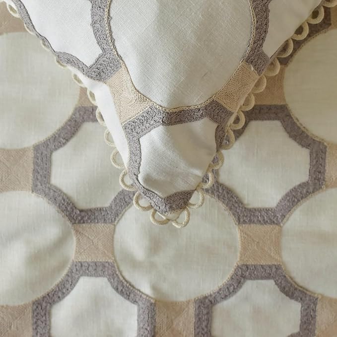 The HomeCentric King/Queen/Twin White, Embroidered, Bouclet & Lace Bed Scarf on - Image 3