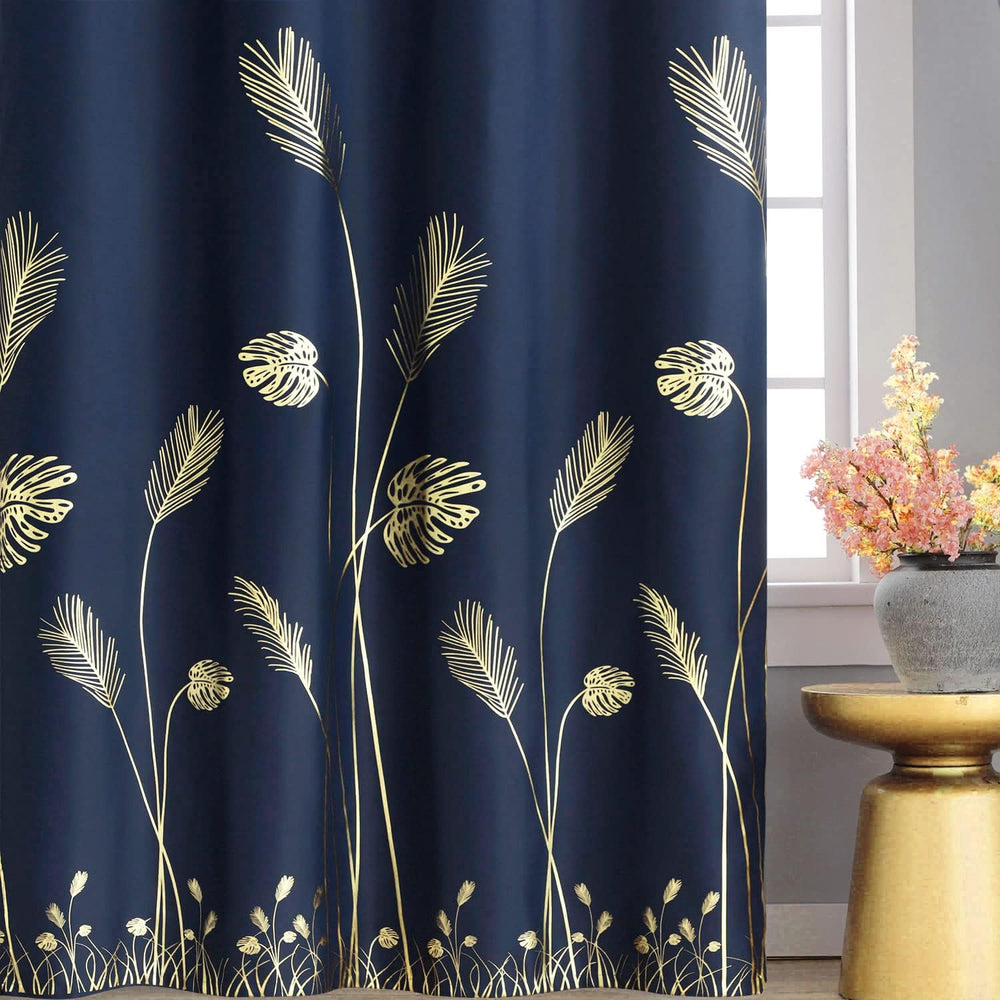 Navy Blue Blackout Patterned Curtains for Bedroom 52Wx84L