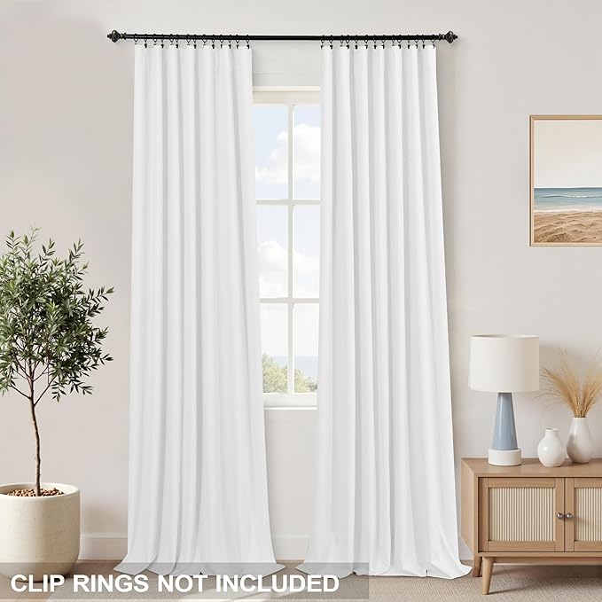 KOUFALL 86 Inch Length White Back Tab Linen Blackout Curtains - Image 3