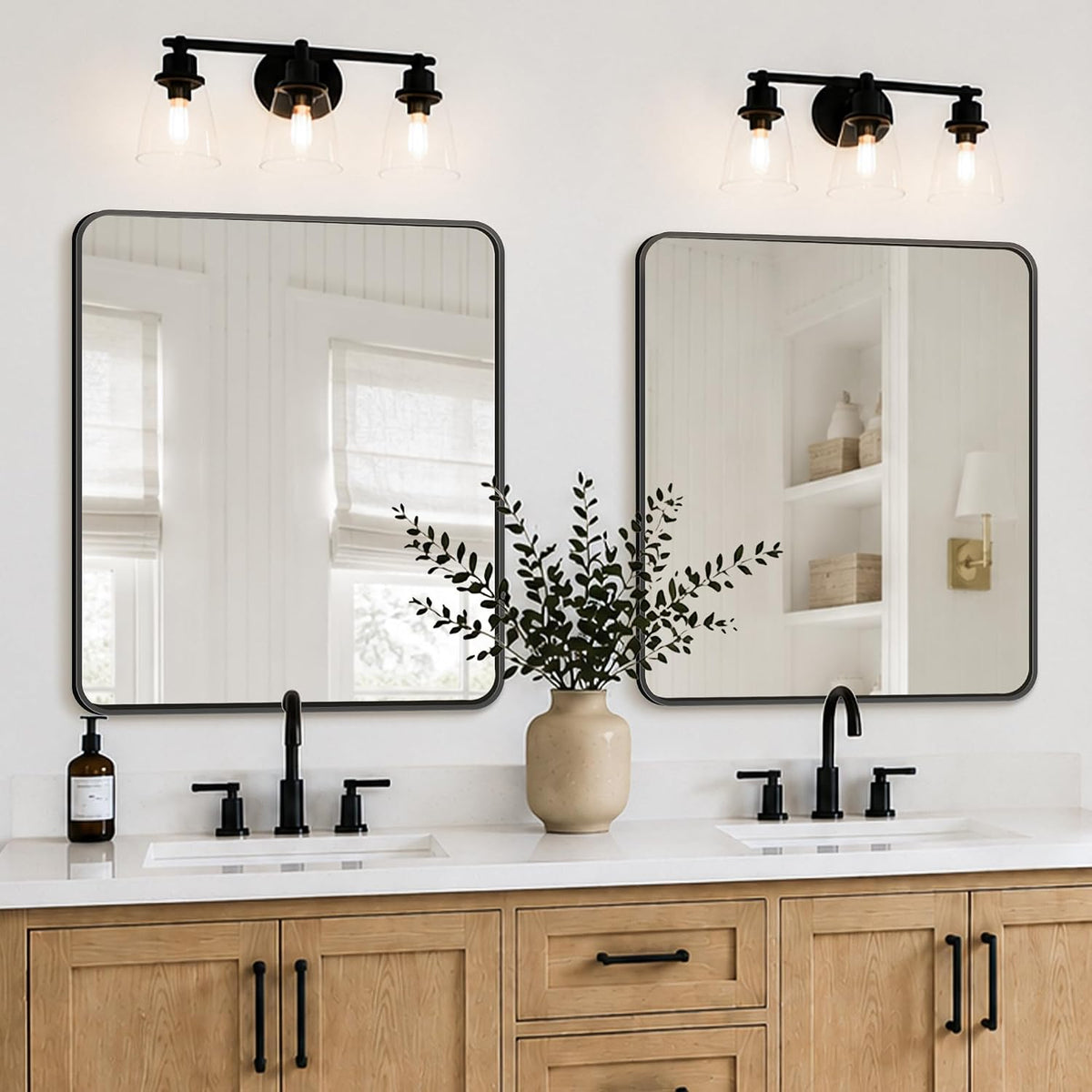 bathroom vanity black mirror for over sink, 36", front angle view