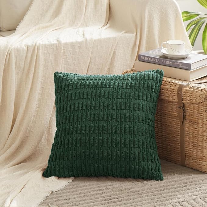 Fancy Homi Set of 4 Dark Green Boho Decorative Throw Pillow Covers 22x22 Inch - Image 2
