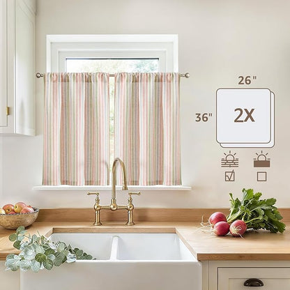 jinchan Striped Linen Kitchen Curtains 36 Inches Christmas Tier Curtains - Image 5