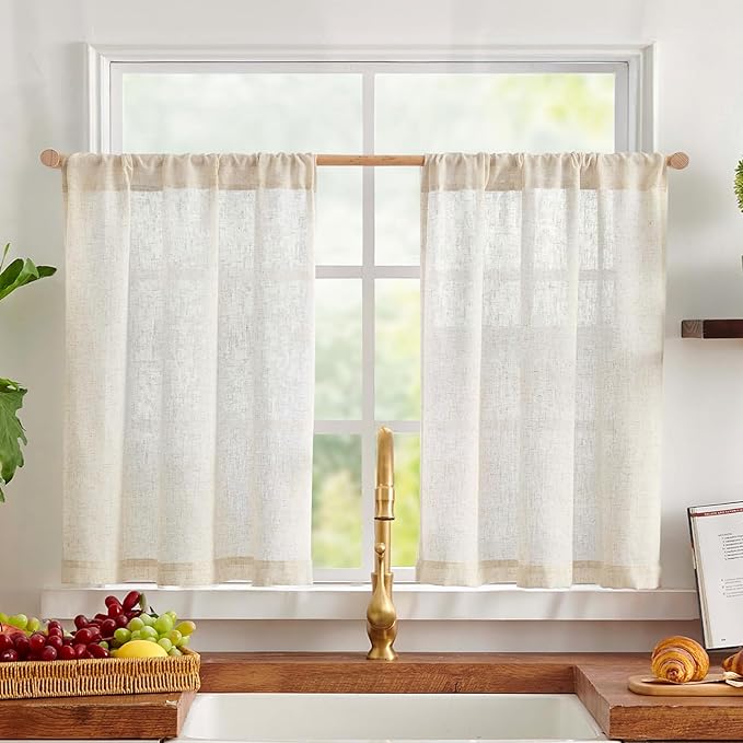 jinchan Tier Curtains 24 Inch for Small Window Linen Blend Cafe Curtains by JINCHAN