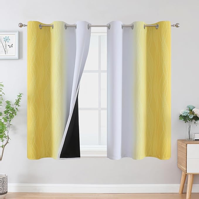 Estelar Textiler Yellow and Greyish White Ombre Blackout Curtains 45 Inch by ESTELARTEXTILER