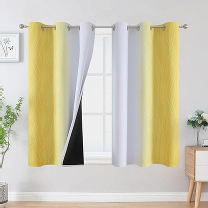 Estelar Textiler Yellow and Greyish White Ombre Blackout Curtains 45 Inch by ESTELARTEXTILER