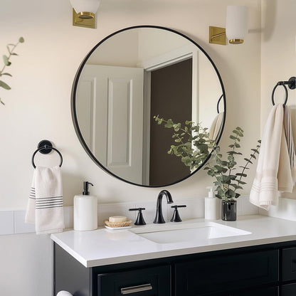 sunniry black round mirror, round mirror 24 inch, close-up detail