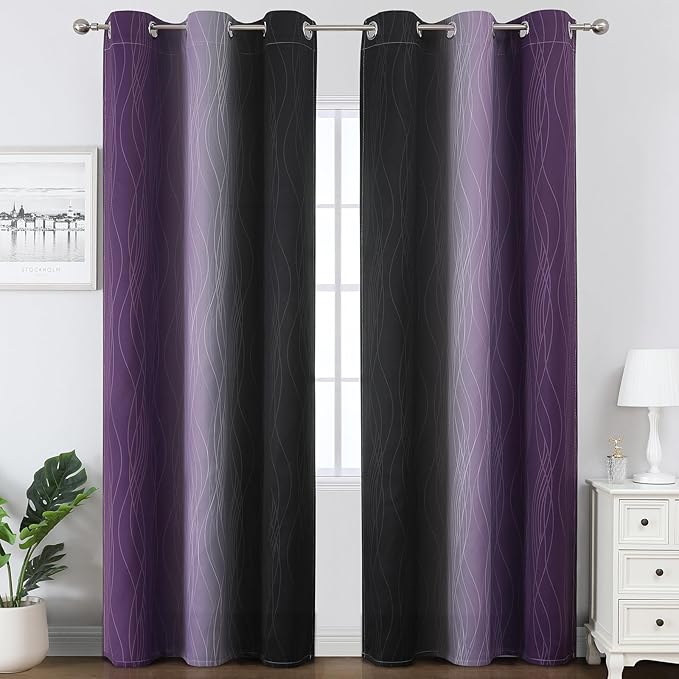 Estelar Textiler Purple and Black Blackout Curtains - Image 2