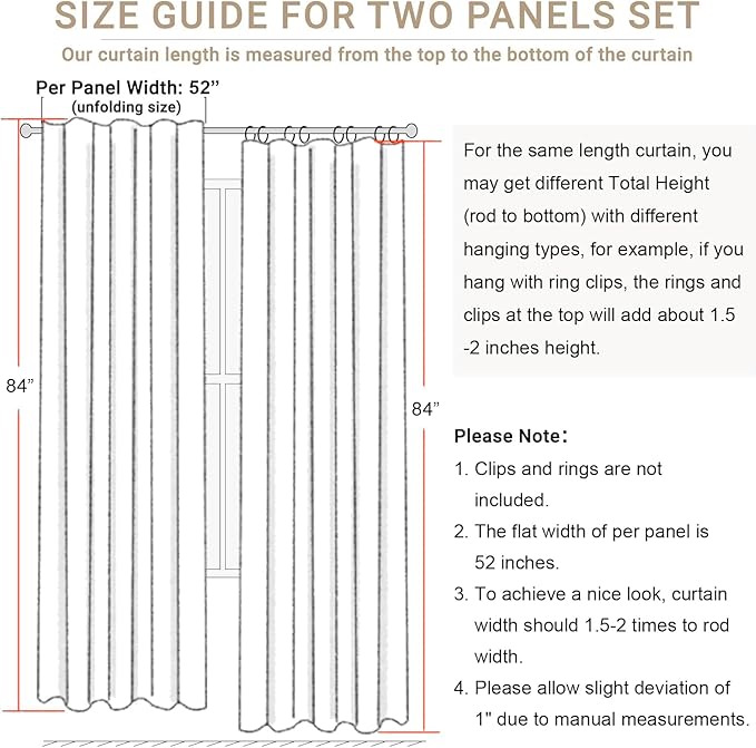 Cream Linen Blackout Curtains 84 Inch Long 2 Panel Set Back Tab Thermal - Image 9