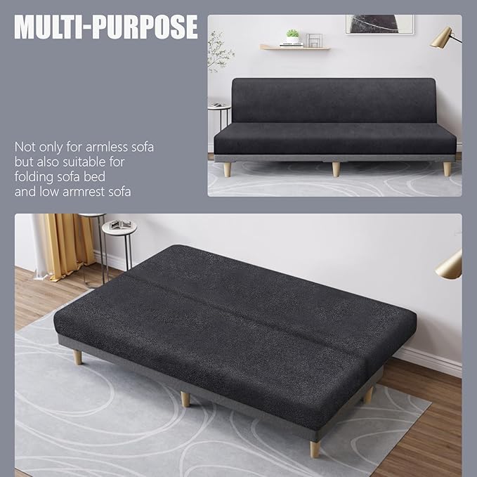 molasofa Leather Like Stretch Futon Slipcover Armless Futon Bed Sofa Cover - Image 5