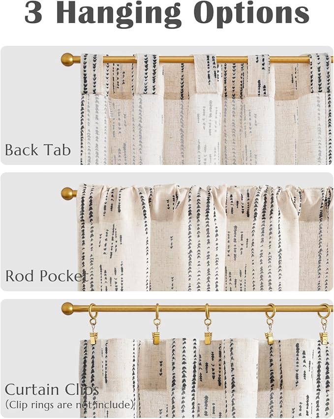 jinchan Boho Kitchen Curtains Linen Cafe Tier Curtains 24 Inch Bohemian - Image 7
