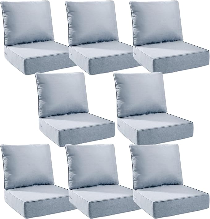 6" Thick Outdoor Cushions 24x24x6, 8-Set Deep Seat Patio Cushions by Pugire