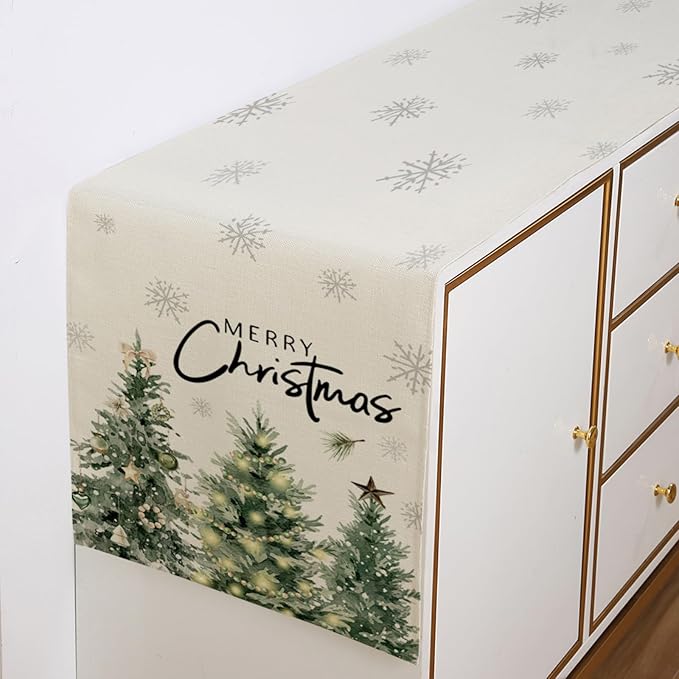Christmas Trees Stars Table Runner 13x72 Inch Merry Christmas Cedar Snowflaks - Image 3