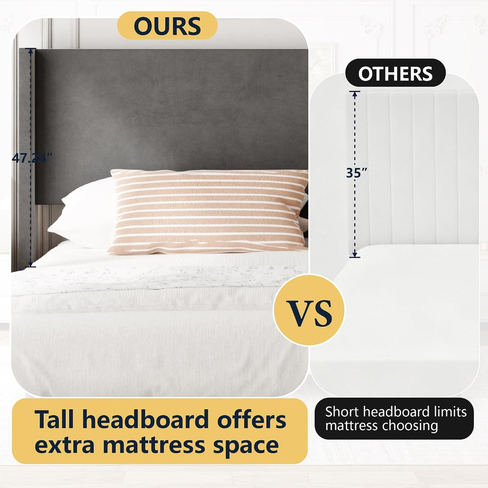 Sismplly Full Bed Frame with Wingback Headboard, Velvet Upholstered Platform ...