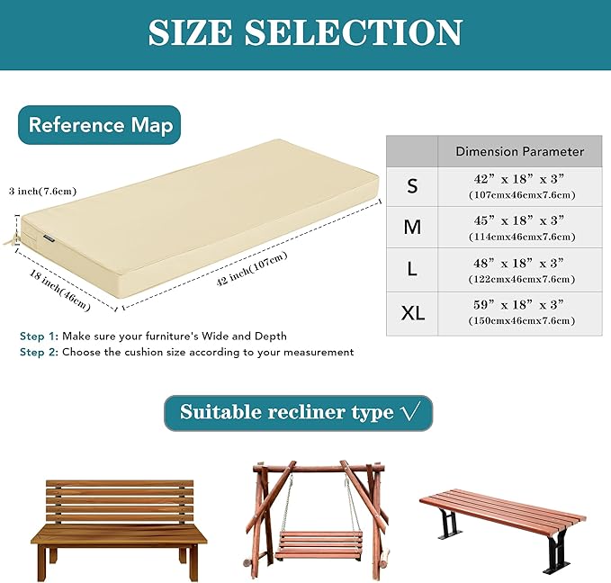 Outdoor Bench Cushions 42 x 18 Inch Thick Waterproof Porch Swing Cushions - Image 5
