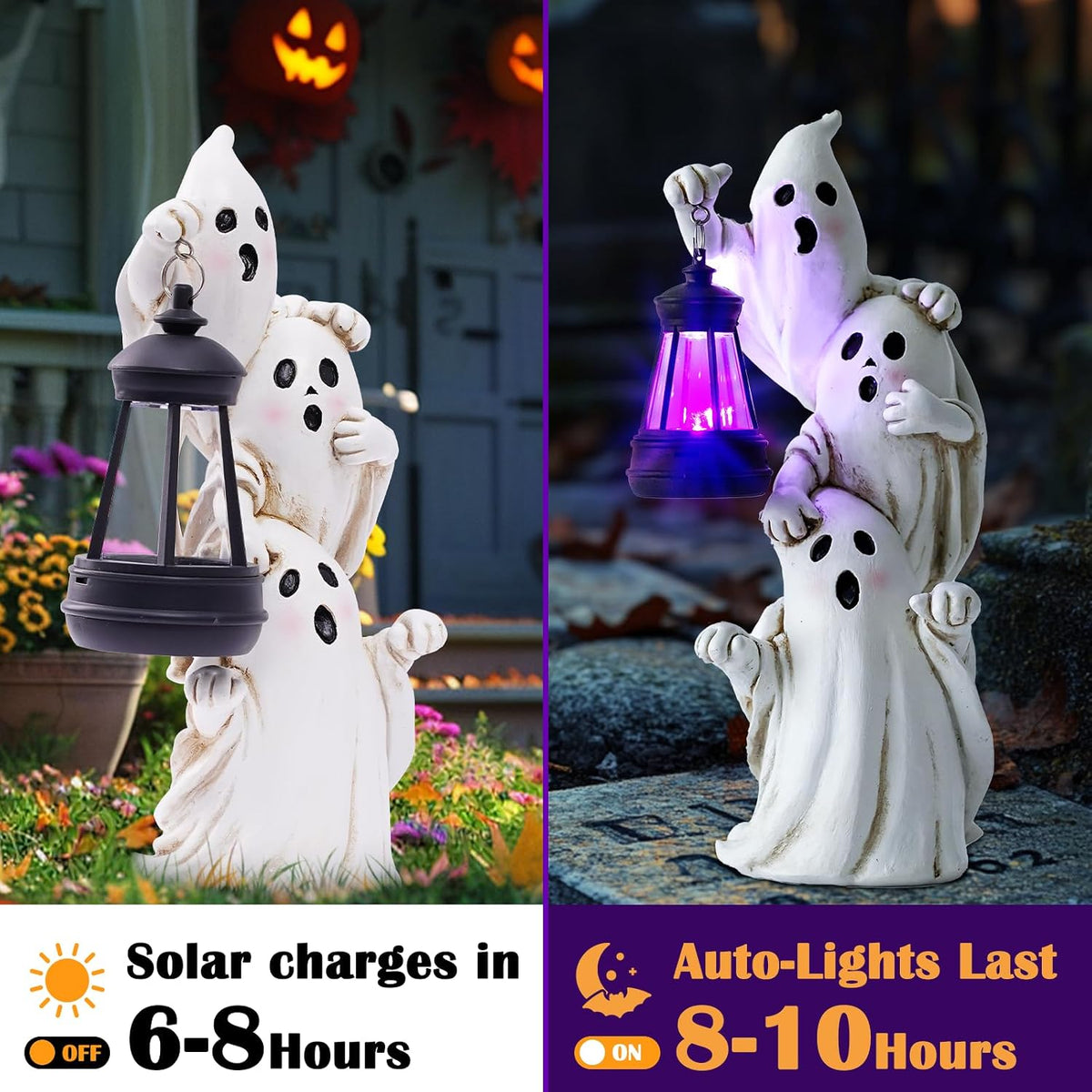 twinbling Triple Ghosts Halloween Decorations Outdoor with Solar Lantern,Cute Spooky Halloween Ghost Figurines,Ghost Decor Outside Decor for Yards Porches Gardens Lawn Party